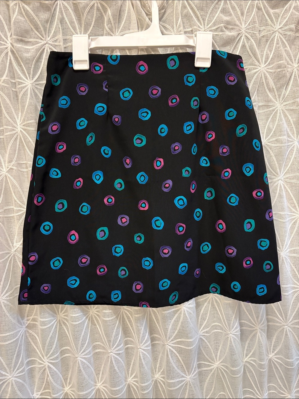 Wildflowers Black Mini Skirt with Teal and Purple Spot Print